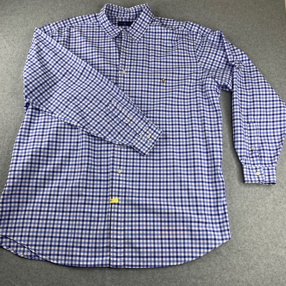 Ralph Lauren Button Down Shirt Mens 2XLT Blue Gingham Check Long Sleeve